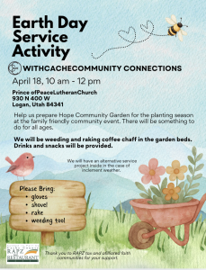 service activity flyer with wheelbarrow and bird on sign